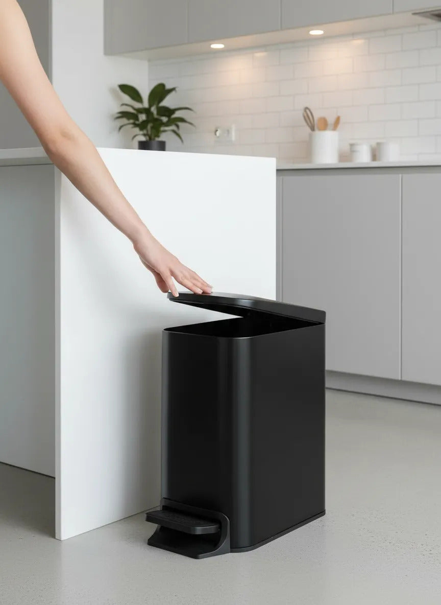 Cesto De Basura Acero Negro Angosto 6 Litros Tacho Baño
