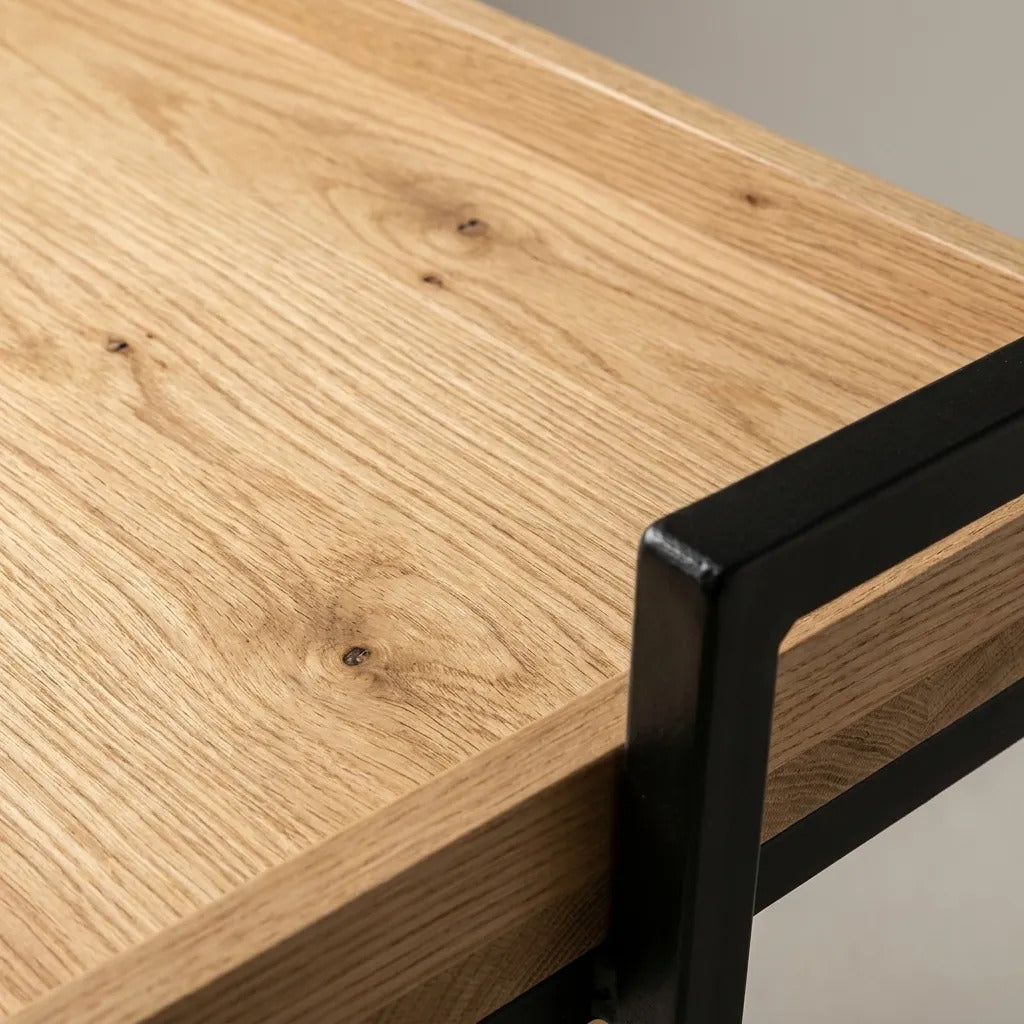 Mesa De Arrime Auxiliar Bandeja Hierro Y Madera 45x28x59cm