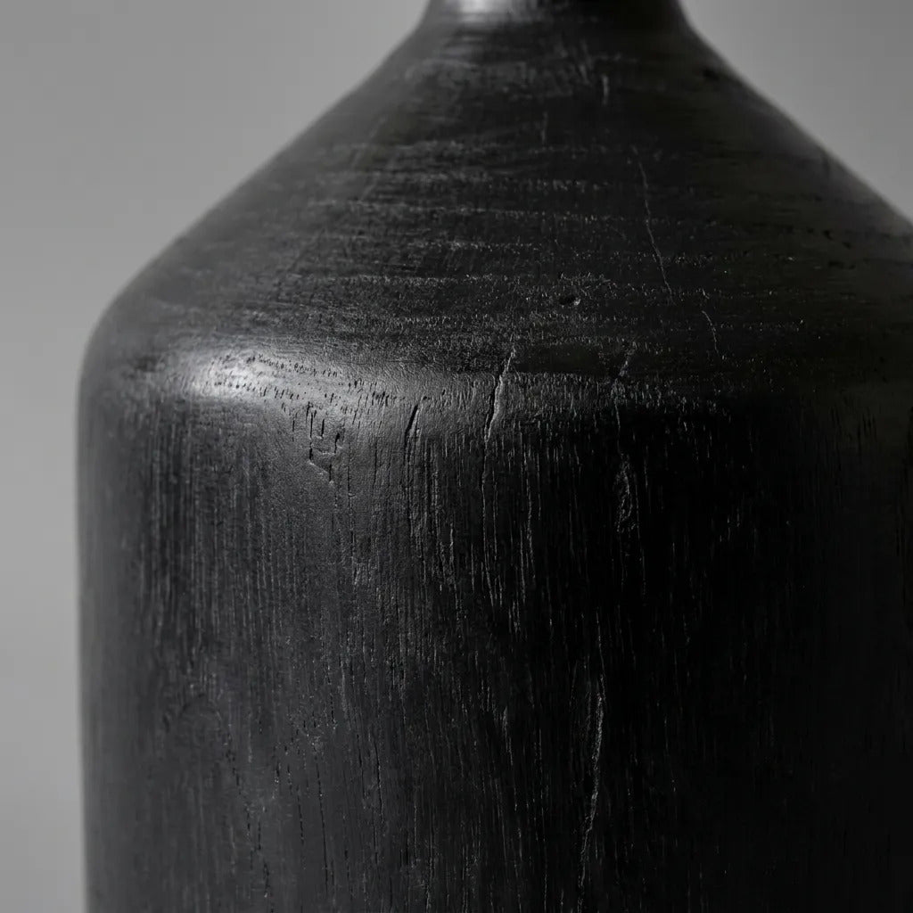 Botellon Madera Kiri Negro Florero Decorativo 25x15cm