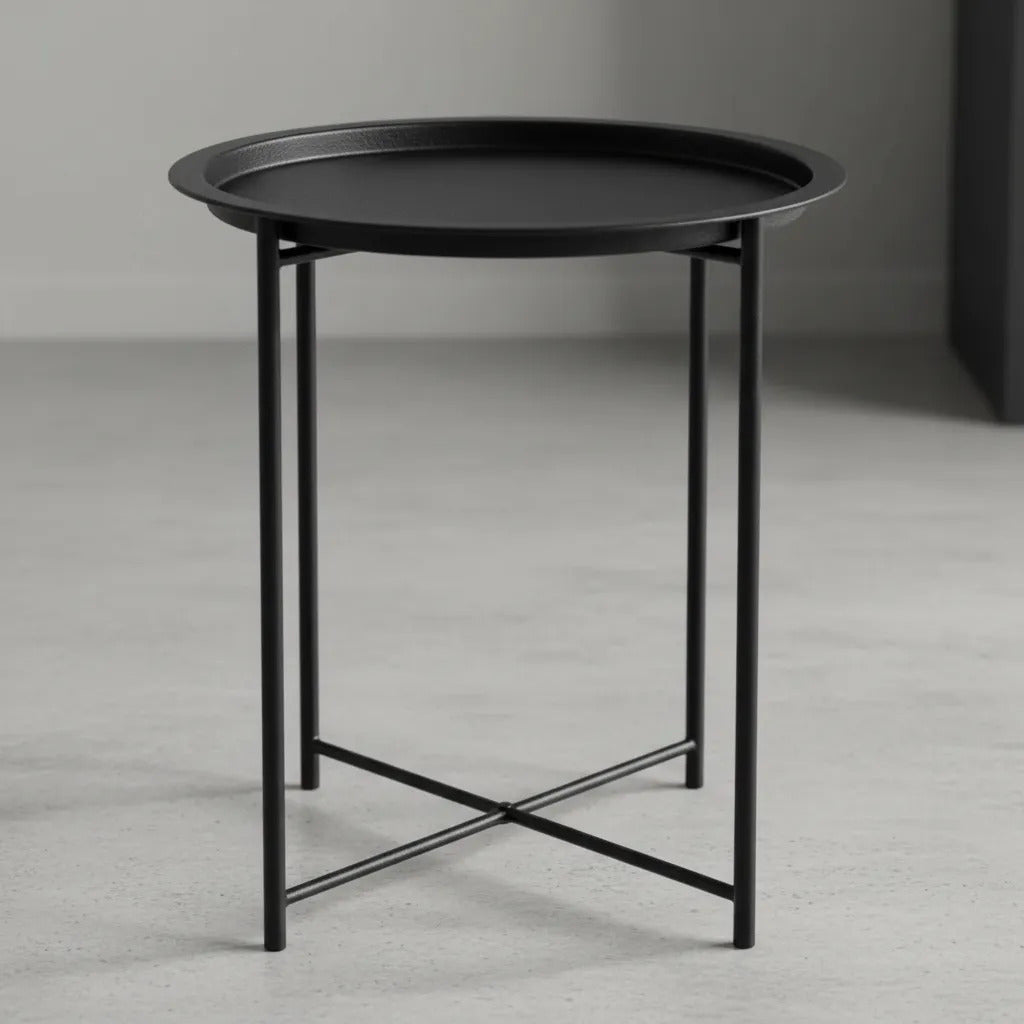 Mesa Ratona Hierro Negra Desmontable De Arrime 50x47cm