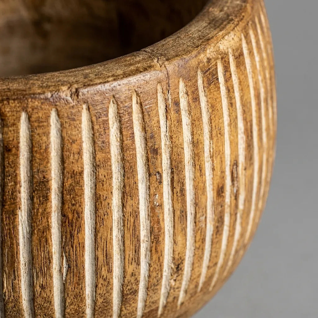 Cuenco Bowl De Madera Kiri Oval Blanco Rayado Copetin 27cm