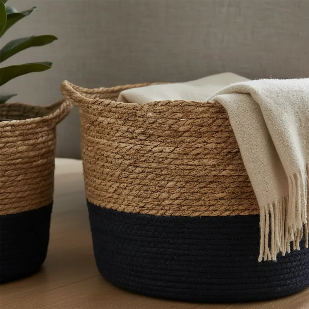 Set X 3 Canastos Fibras Naturales Bitono Organizadores Deco
