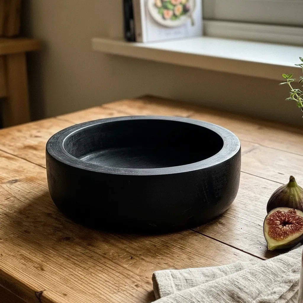 Cuenco Frutera Madera Kiri Negro 25cm Decoracion