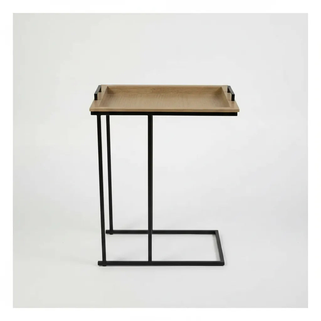 Mesa De Arrime Auxiliar Bandeja Hierro Y Madera 45x28x59cm