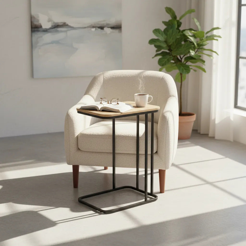 Mesa De Arrime Hierro Y Madera Industrial 40x30x58 Cm