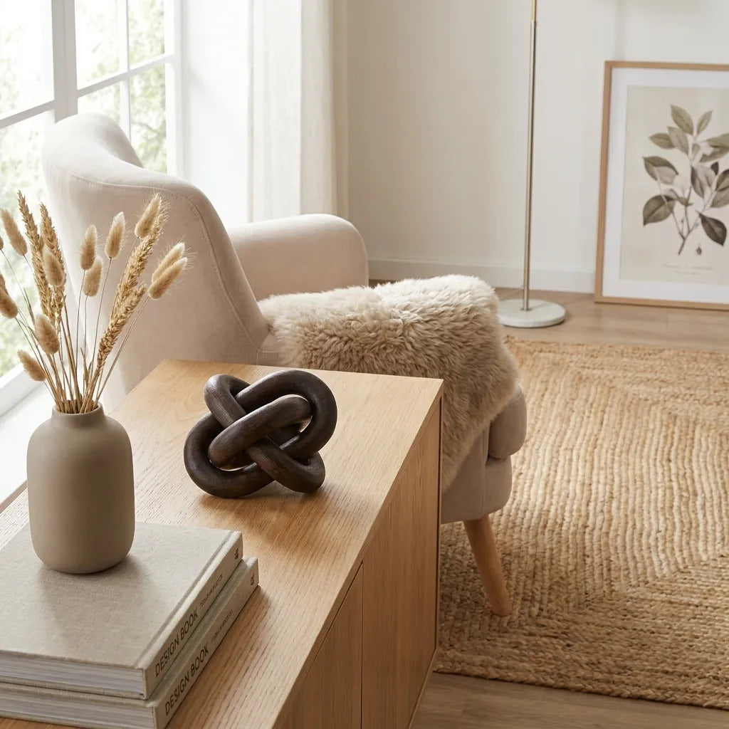 Nudo Decorativo Eslabones Madera Kiri Laqueado Oscuro 15cm