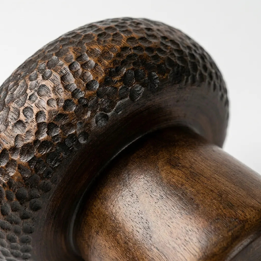 Jarrón Florero Madera Kiri Cincelado Laqueado Copón 31x27cm